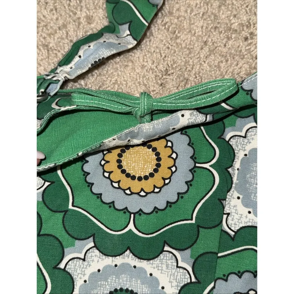 Vintage Green Yellow Blue Flower Handbag Tote Purse EUC